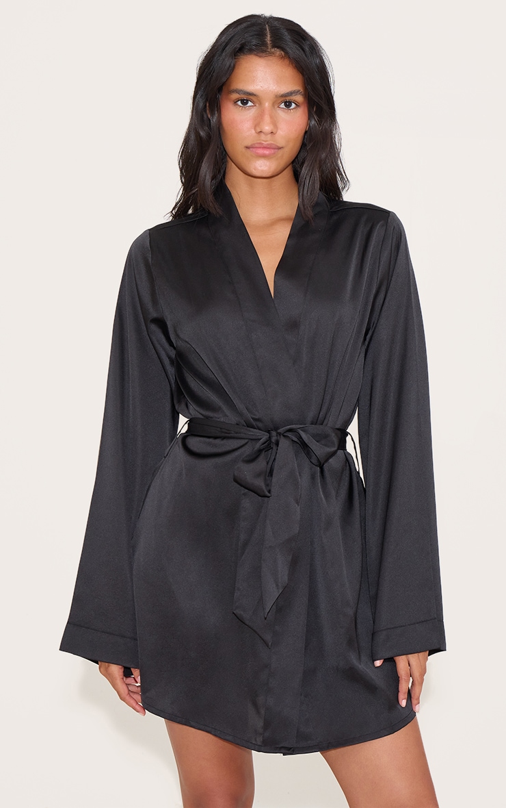 Black Satin Sleepwear Robe image 4