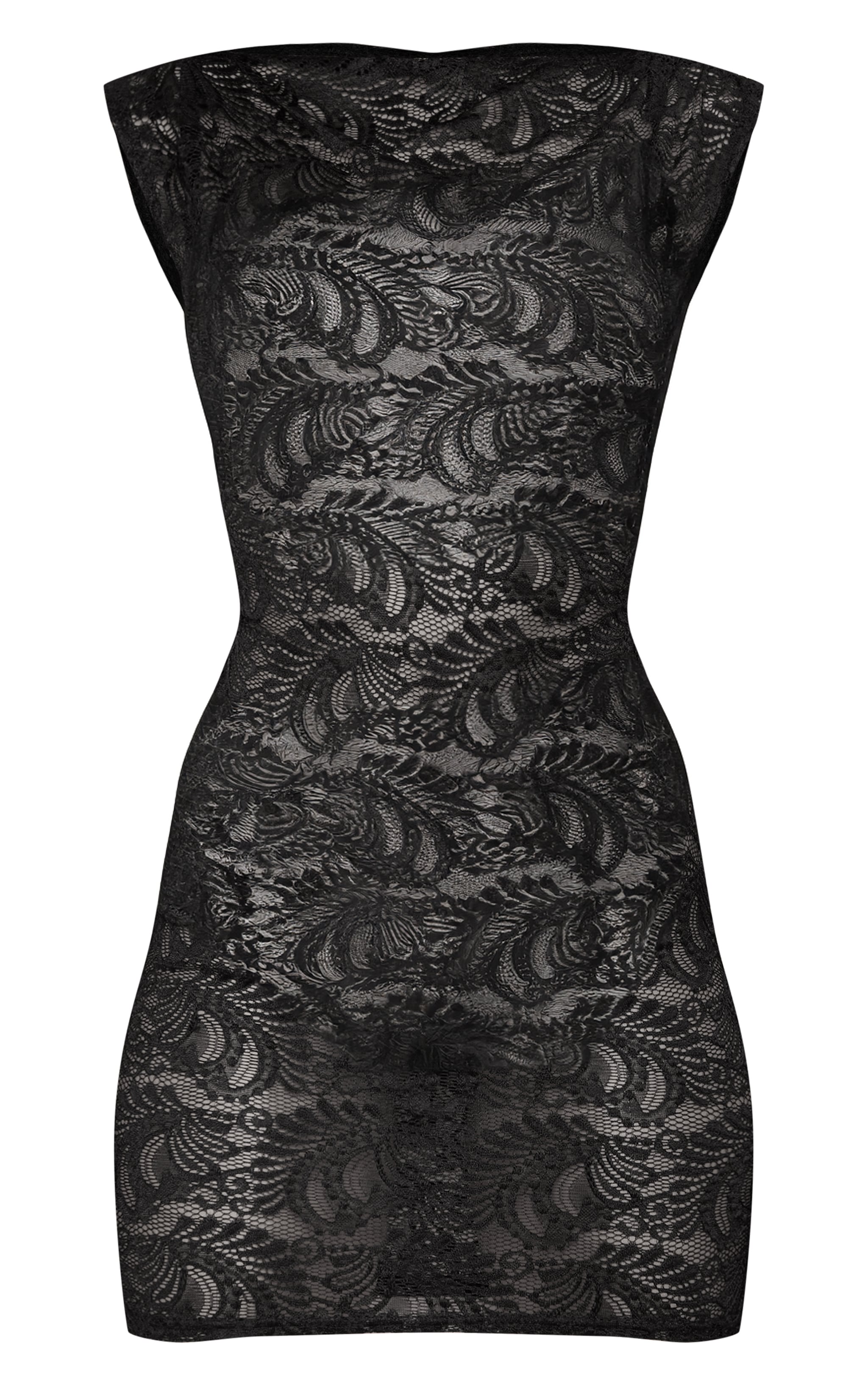 Black Lace Boat Neck Mini Dress image 5