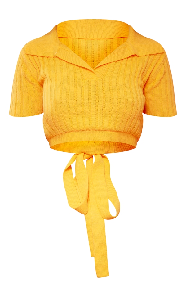 Orange Tie Back Cropped Knitted Top Knitwear PLT