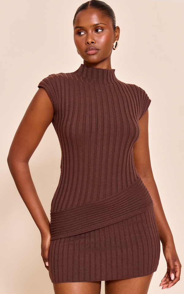 Chocolate Ribbed Knit Mini Skirt