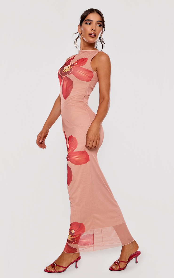 Robe longue en mesh nude fleuri image 3