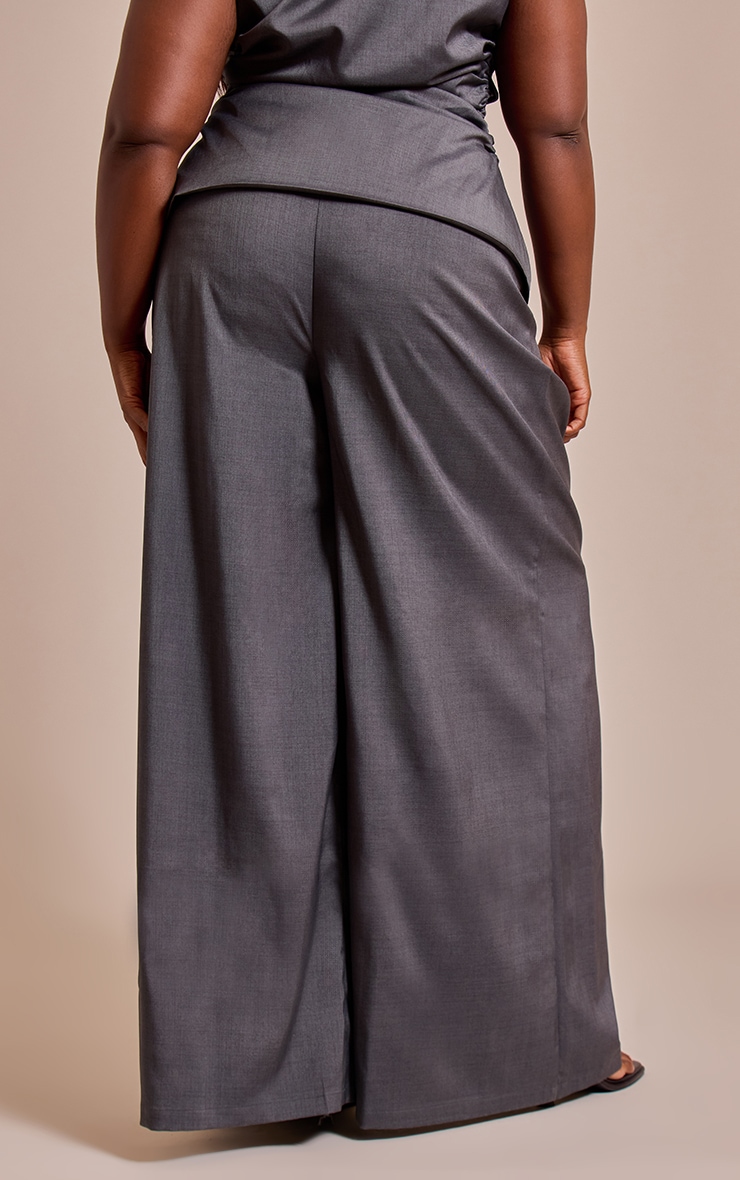 Plus Navy Pleated High Rise Wide Leg Pants image 3