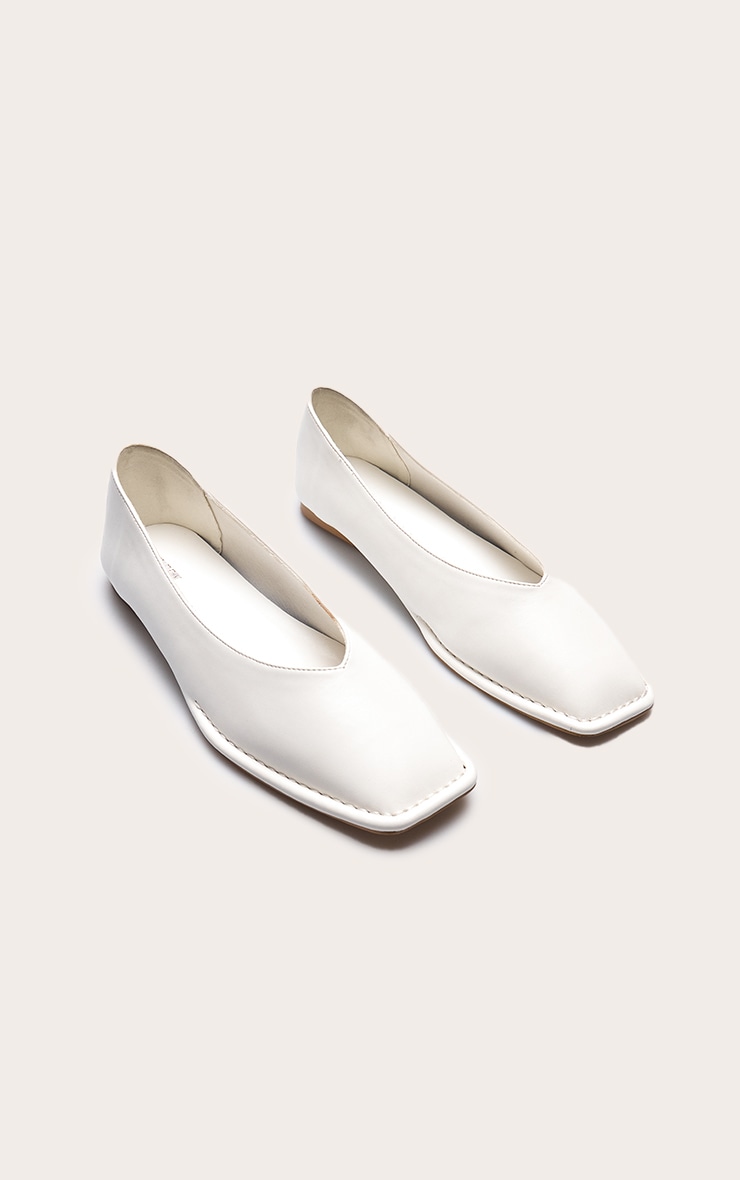 Cream Pu Croc Sqaure Toe Ballerina Pump image 3