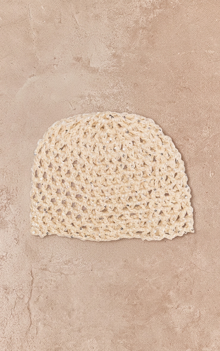 Cream Sequin Knitted Hat