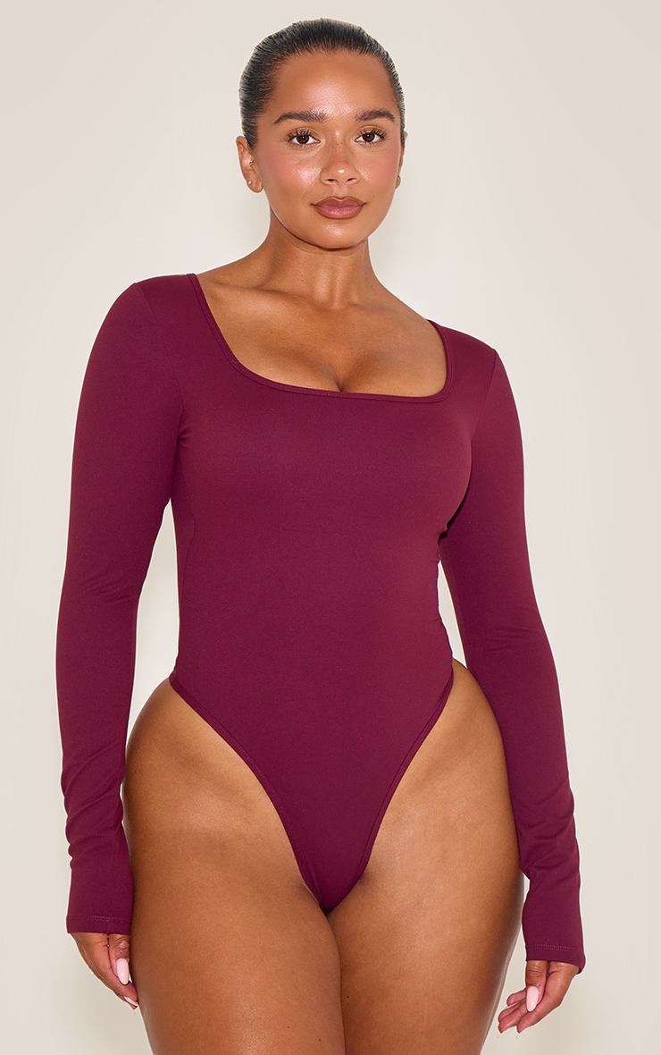 Shape wine Built In Bra Sculpt Square Neck Long Sleeve Bodysuit image 2