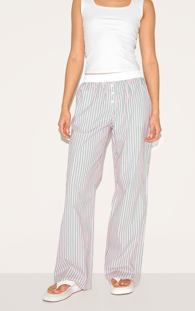 Pink Pinstripe Cotton Poplin Contrast Waistband Pant