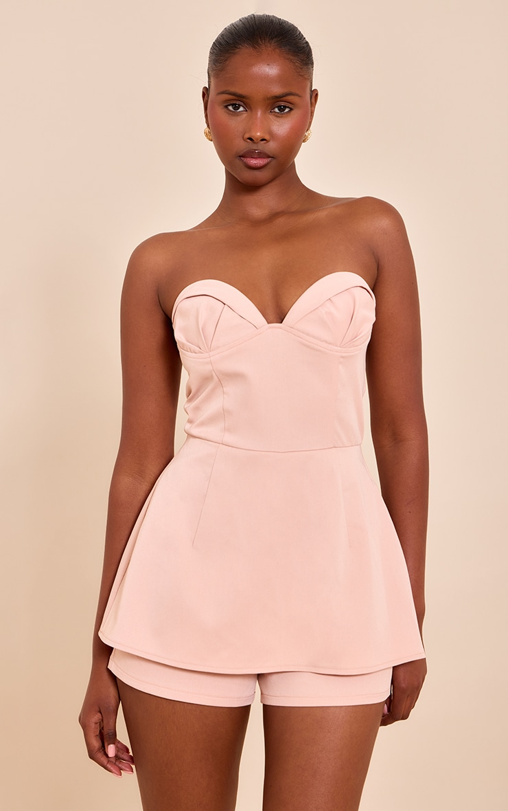Combishort style péplum tissé rose cendré à bonnets image 1