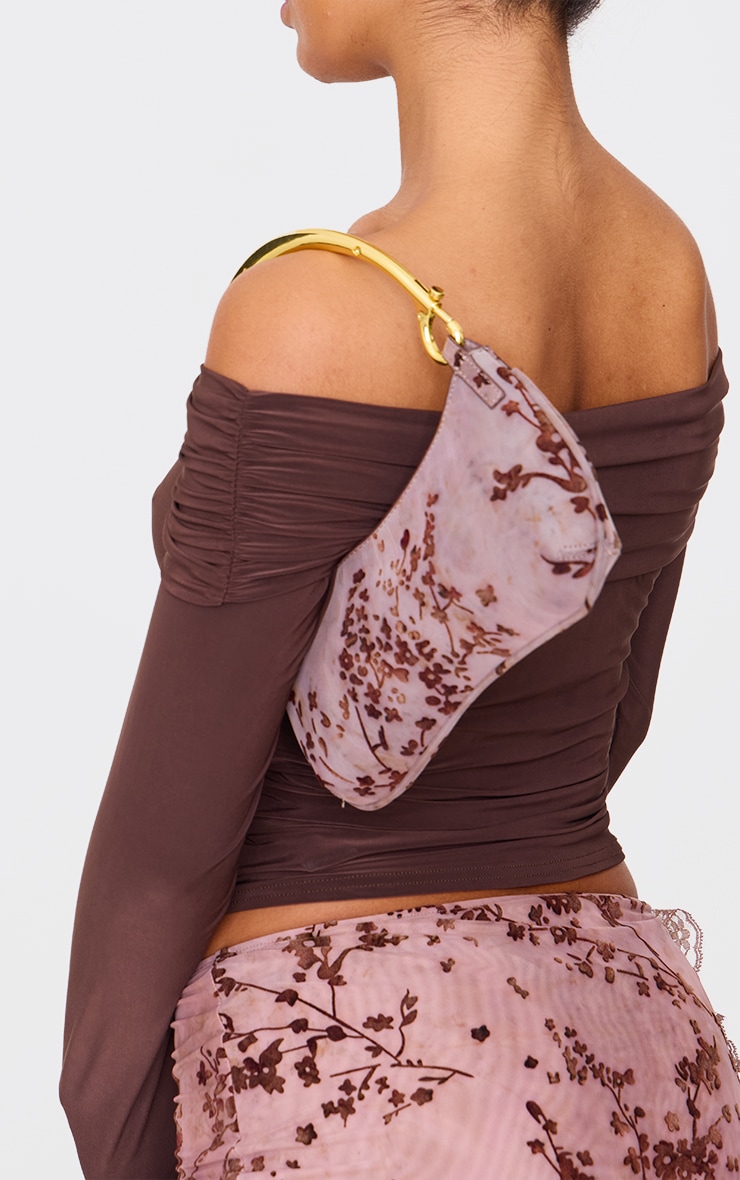 Brown Devore Soft Touch Baguette Metal Trim Handbag image 1