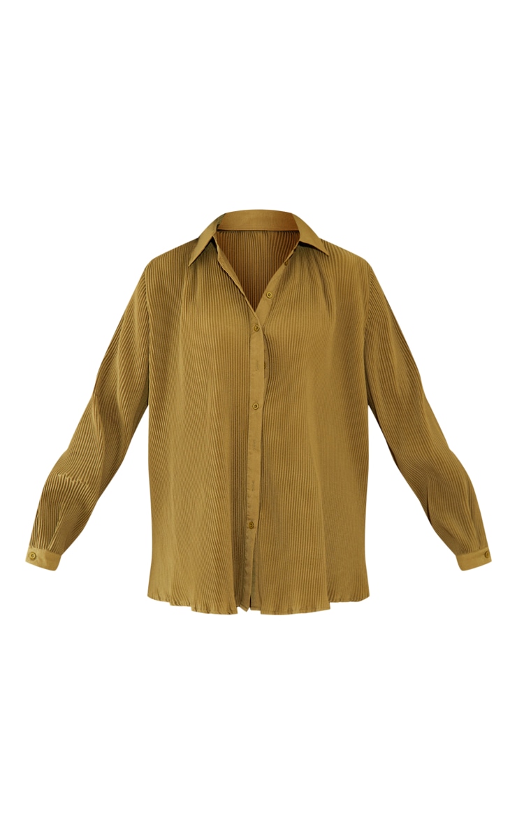 Khaki Plisse Button Front Oversized Shirt image 5