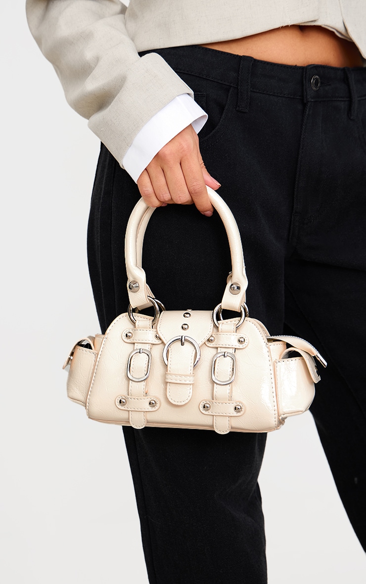 Cream Crinkle PU Buckle Stud Mini Handbag image 2