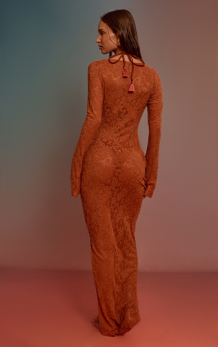 Rust Textured Knit Plunge Front Maxi Beach Dress image 2