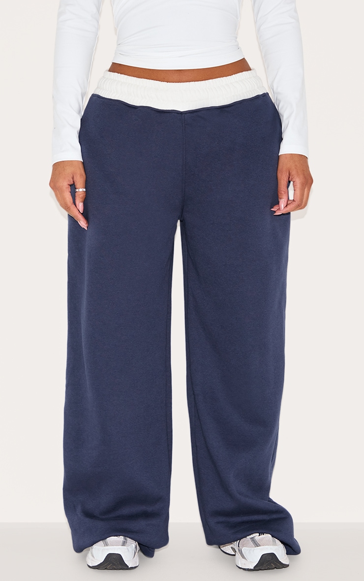 Shape Navy High Waist Contrast Band Joggers | Shape
