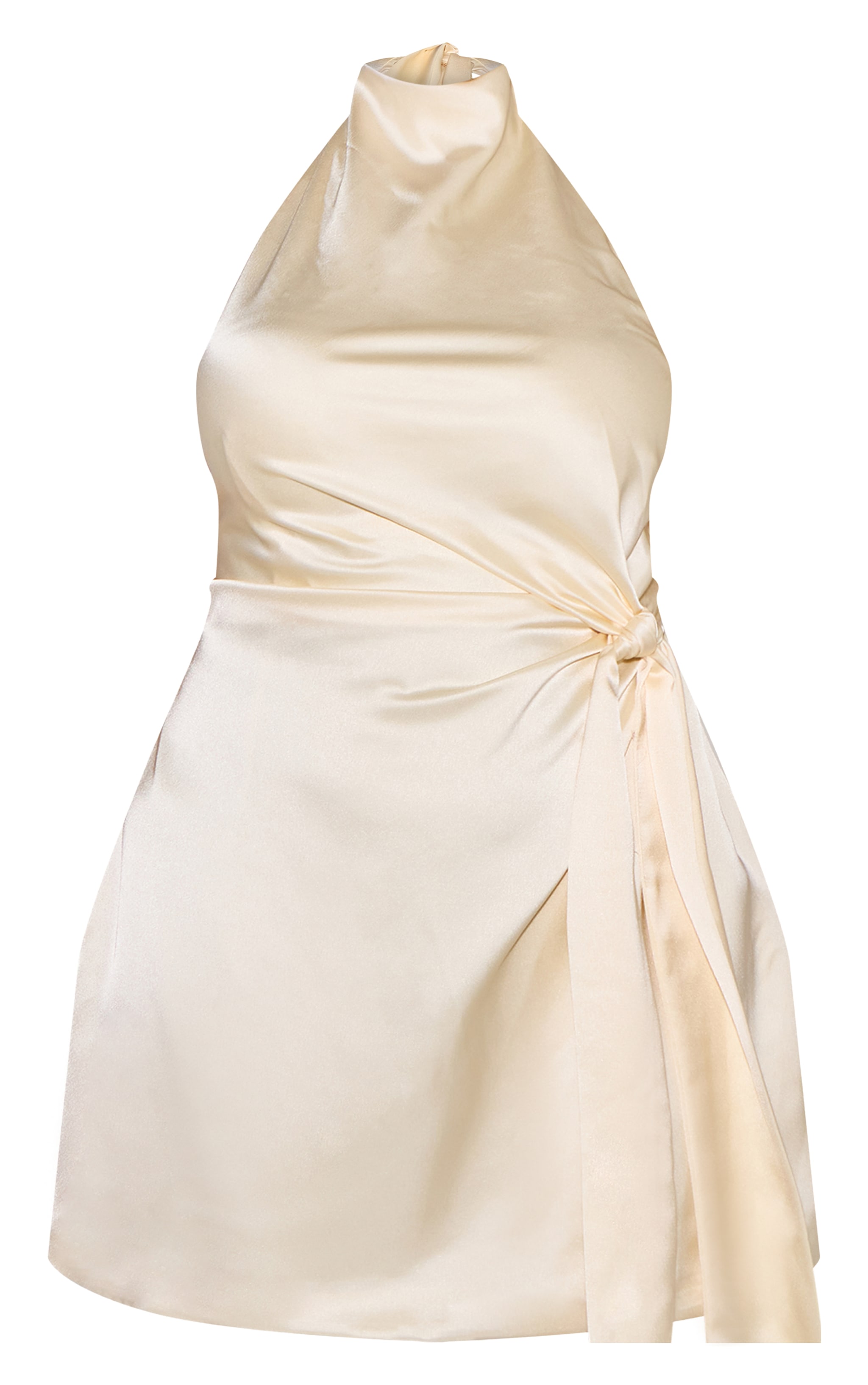 Plus Oyster Satin Tie Knot Drape Detail Bodycon Dress image 5