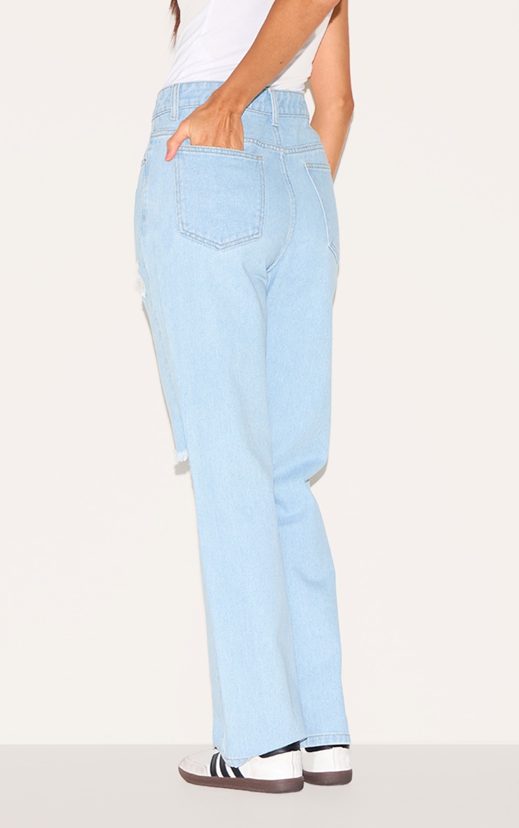 Light Blue Wash Distressed High Rise Straight Leg Jeans image 3