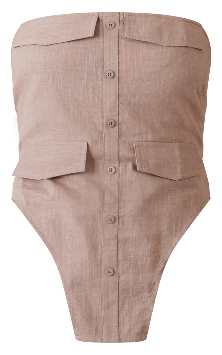 Tall Taupe Linen Look Button Up Front Corset Top image 5