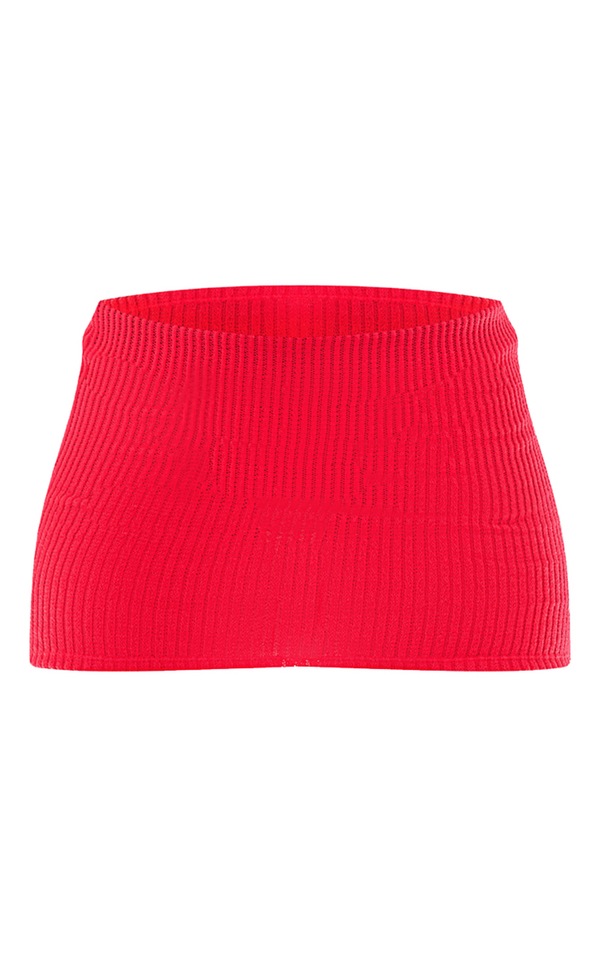 Cherry Red Sheer Soft Rib Low Waist Micro Mini Skirt image 6