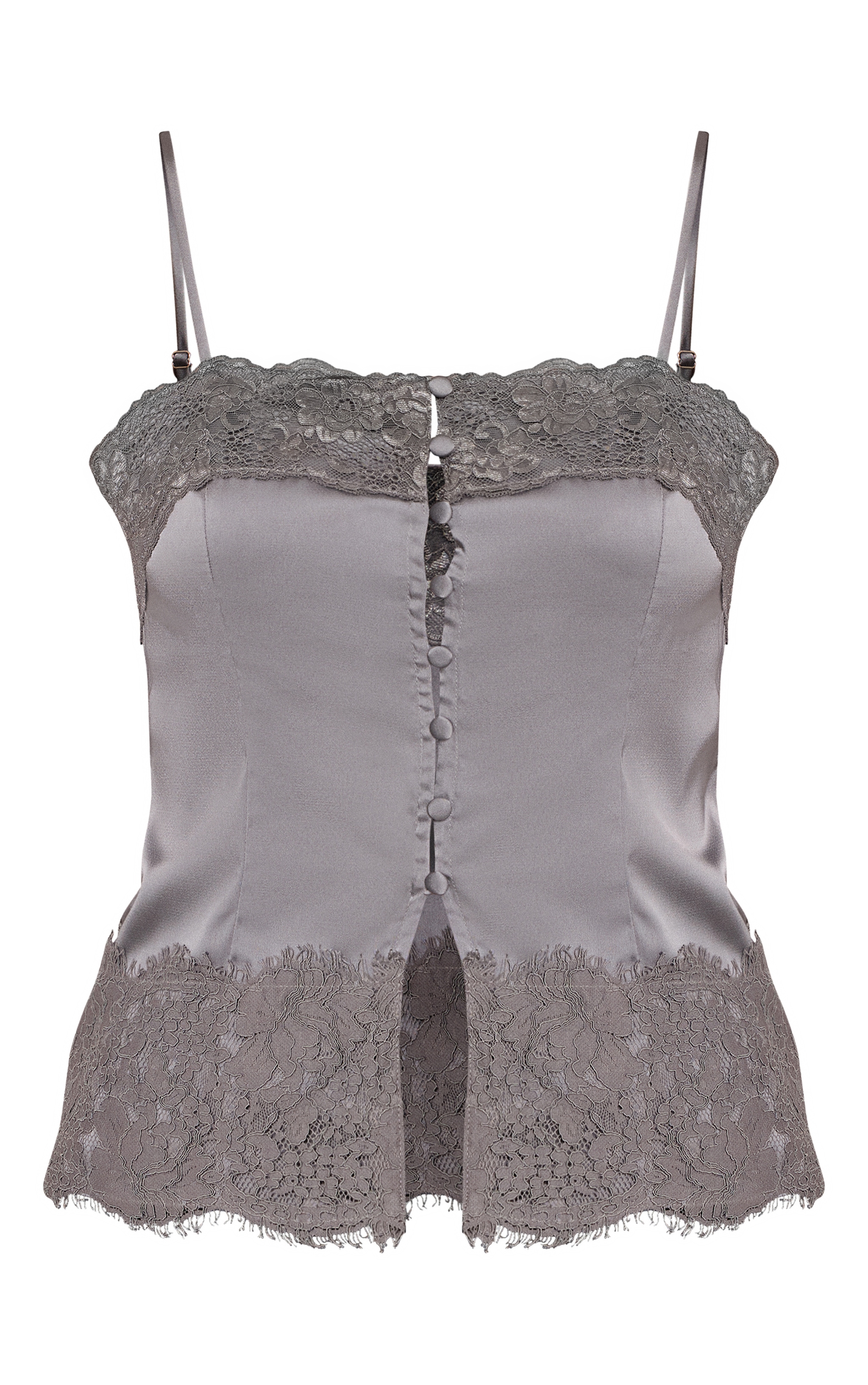 Débardeur satiné gris anthracite à boutons et détails en dentelle image 5