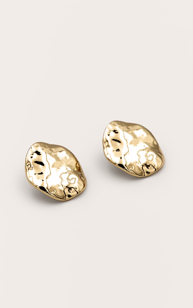 Gold Molten Round Stud Earrings image 2