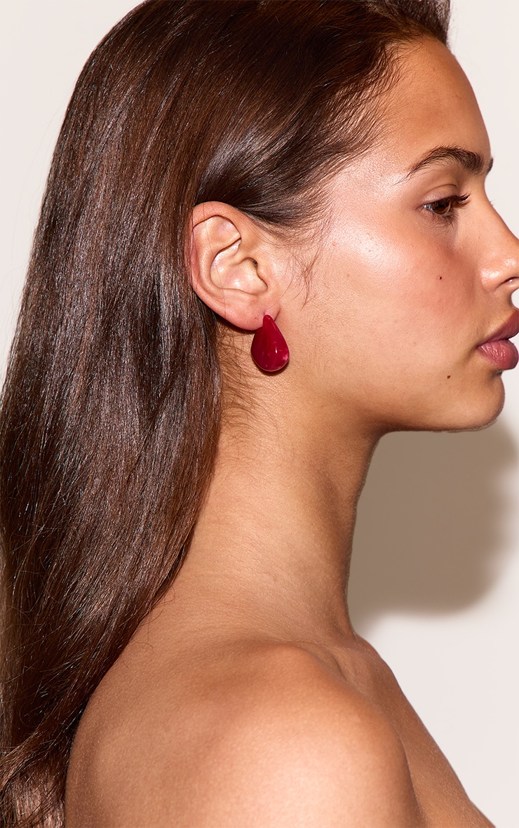 Bright Red Asymmetrical Pendant Earrings image 1