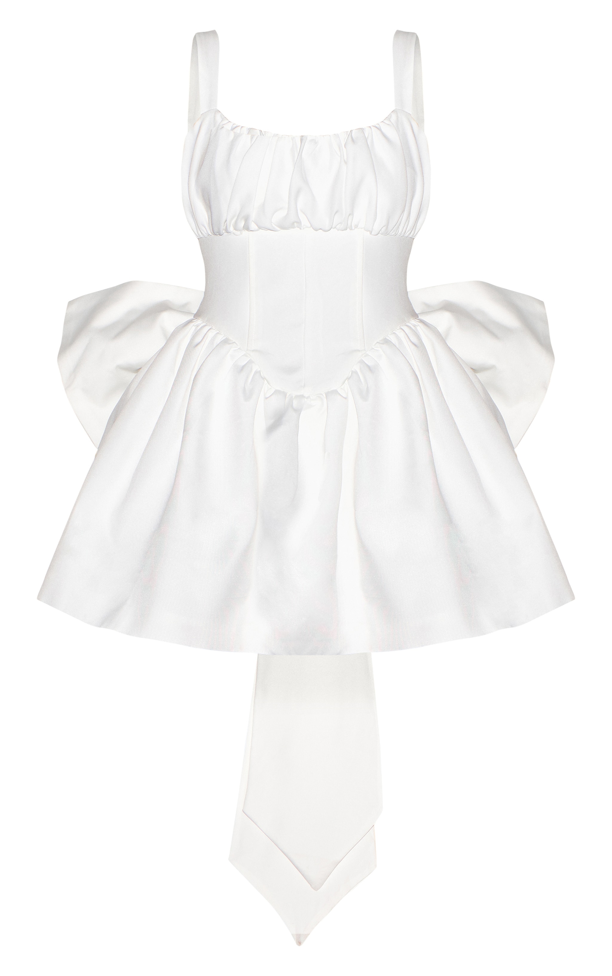 Premium White Woven Bow Detail Mini Dress image 5
