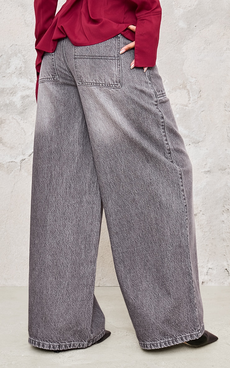 Washed Grey Mid Rise Wide Leg Jeans image 3