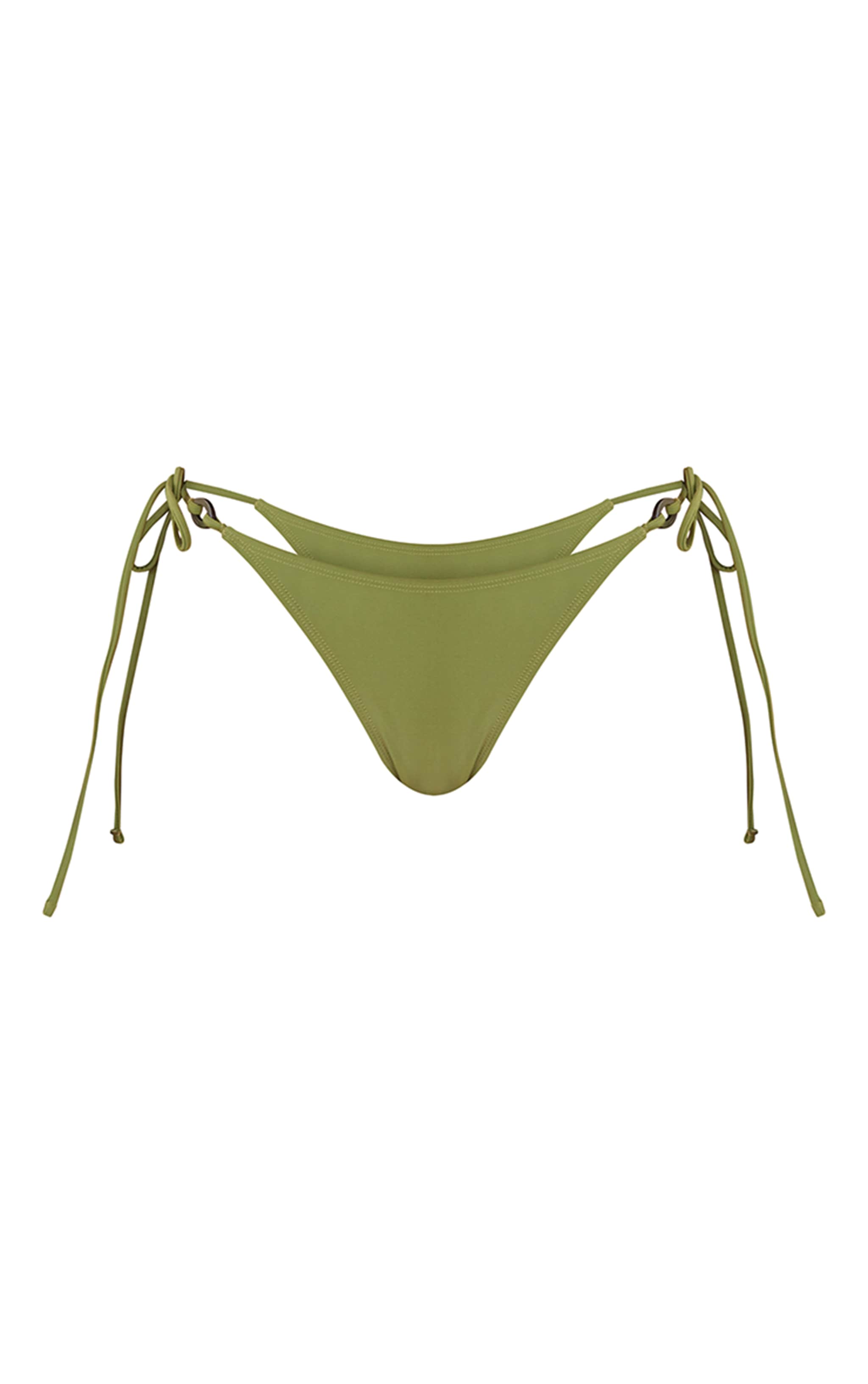 Olive Tie Side O Ring Trim Bikini Bottoms image 5