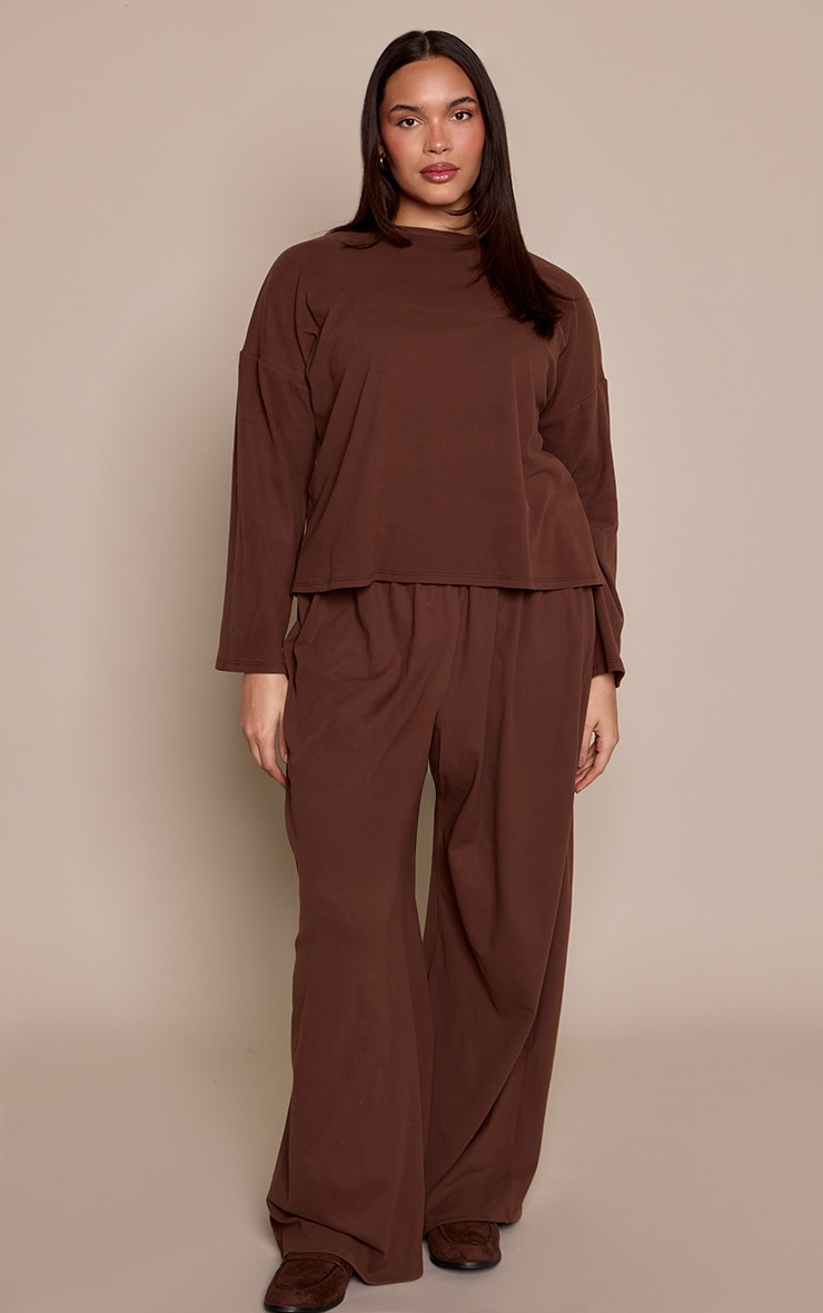 Plus Chocolate Soft Touch Oversized Long Sleeve Tshirt image 3