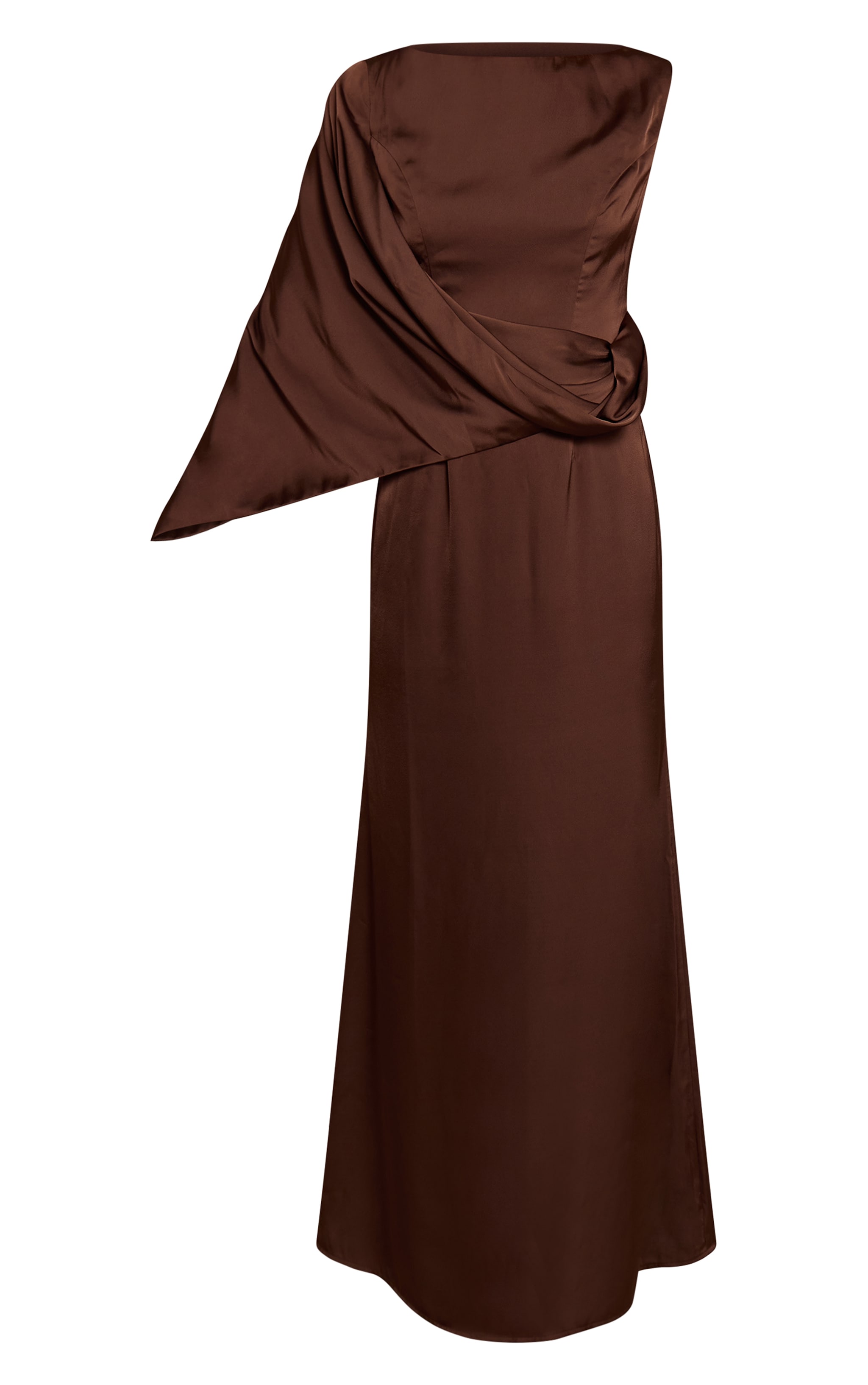 Chocolate Asymmetric Cape Detail Boat Neck Maxi Dress image 5
