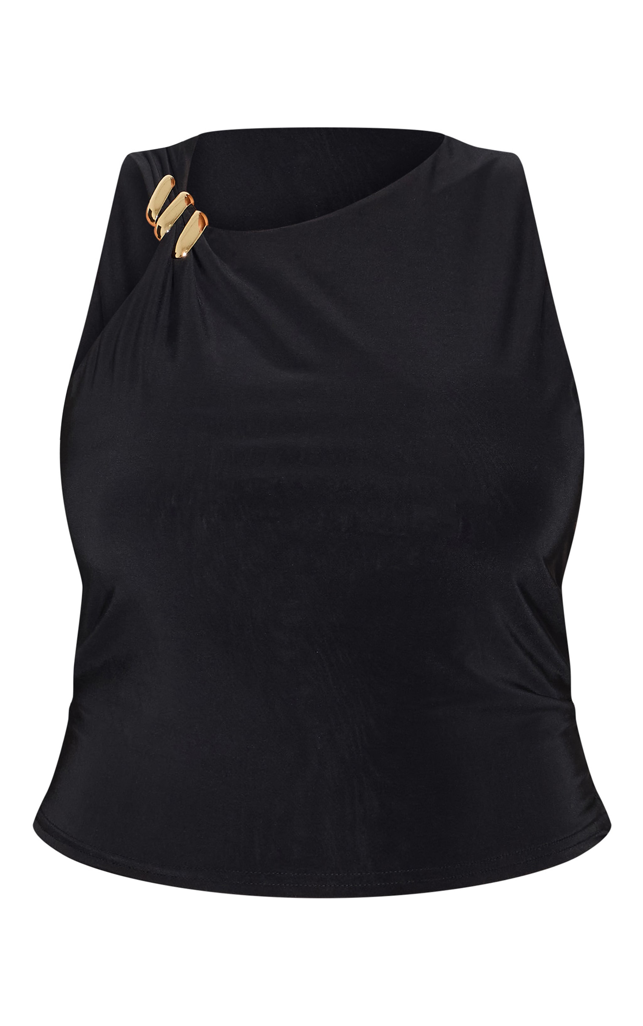 Plus Black Double Layer Slinky Trim Detail Long Vest Top image 5