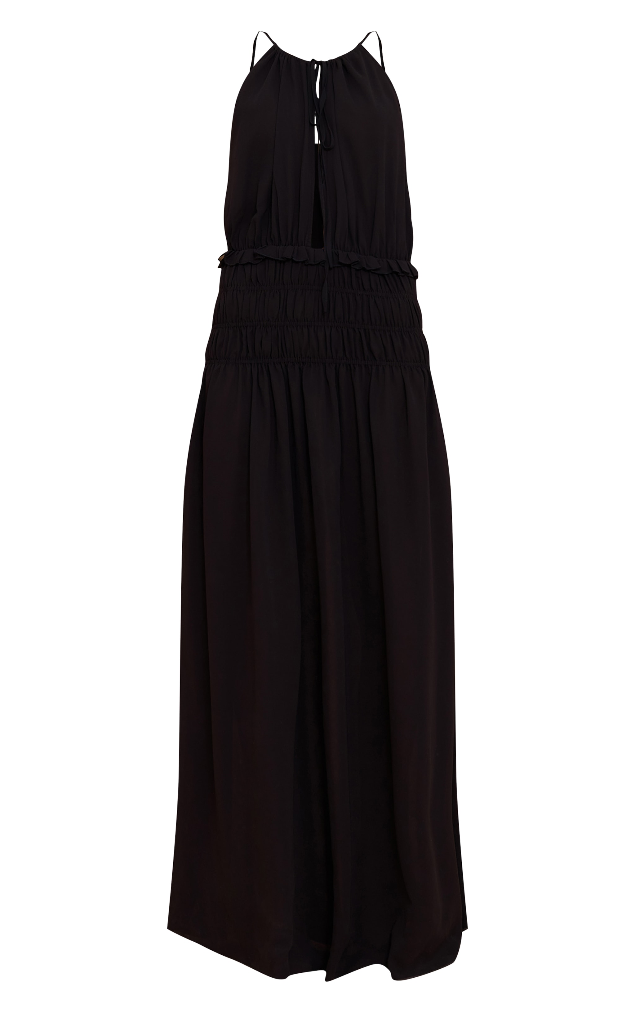 Black Chiffon Shirred Maxi Dress image 5