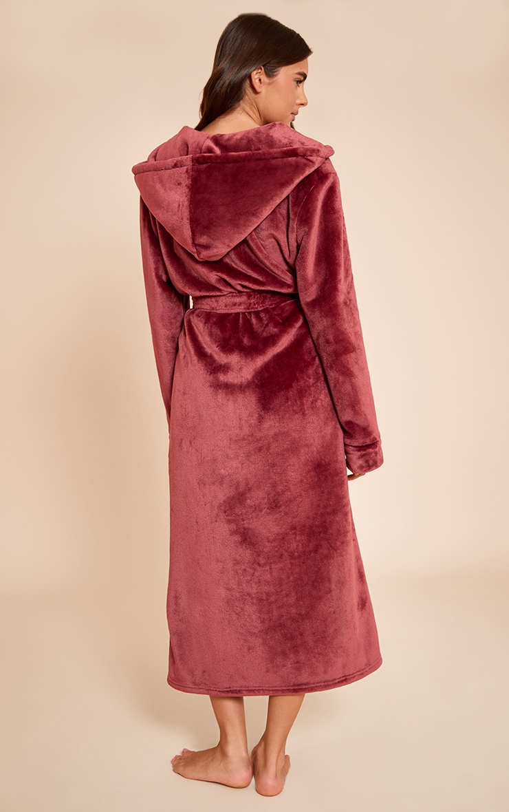 Burgundy Fleece Maxi Hooded Dressing Gown image 2