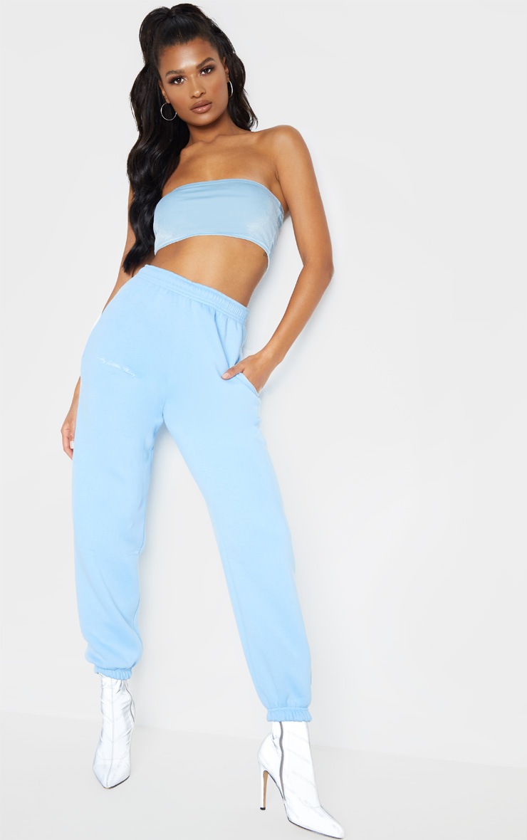 PRETTYLITTLETHING Pastel Blue Embroidered Jogger
