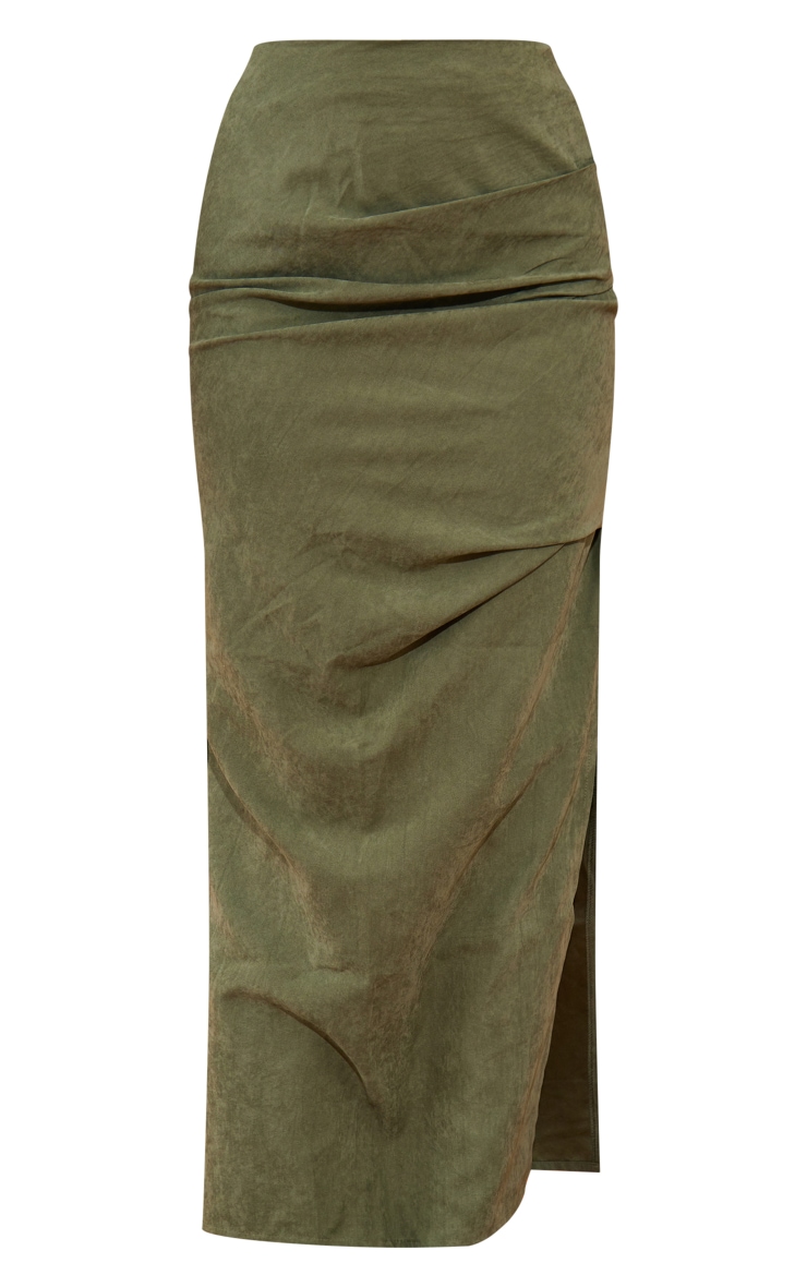 Khaki Woven Ruched Maxi Skirt image 5