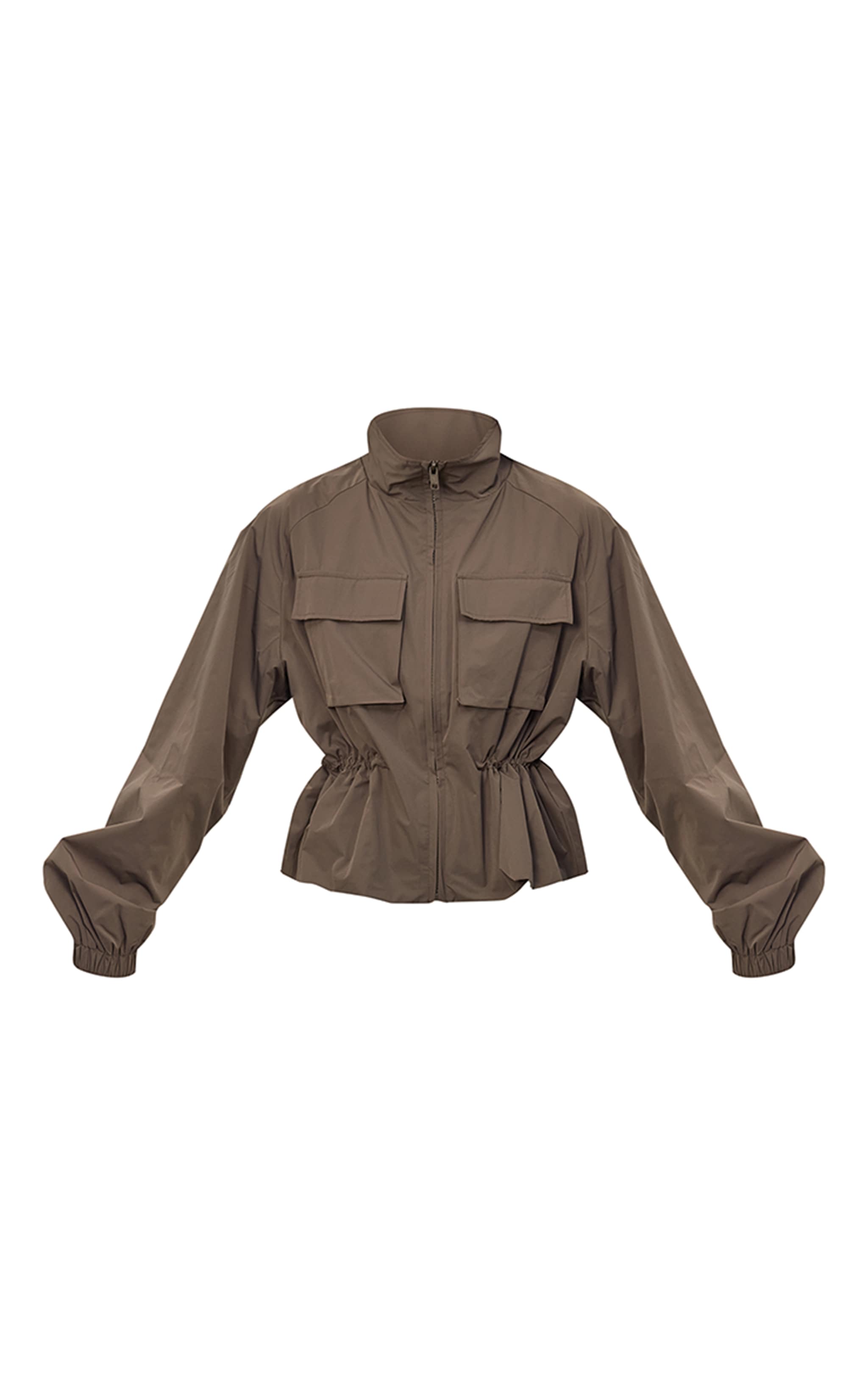 Khaki Funnel Neck Cinched Utility Windbreaker image 5