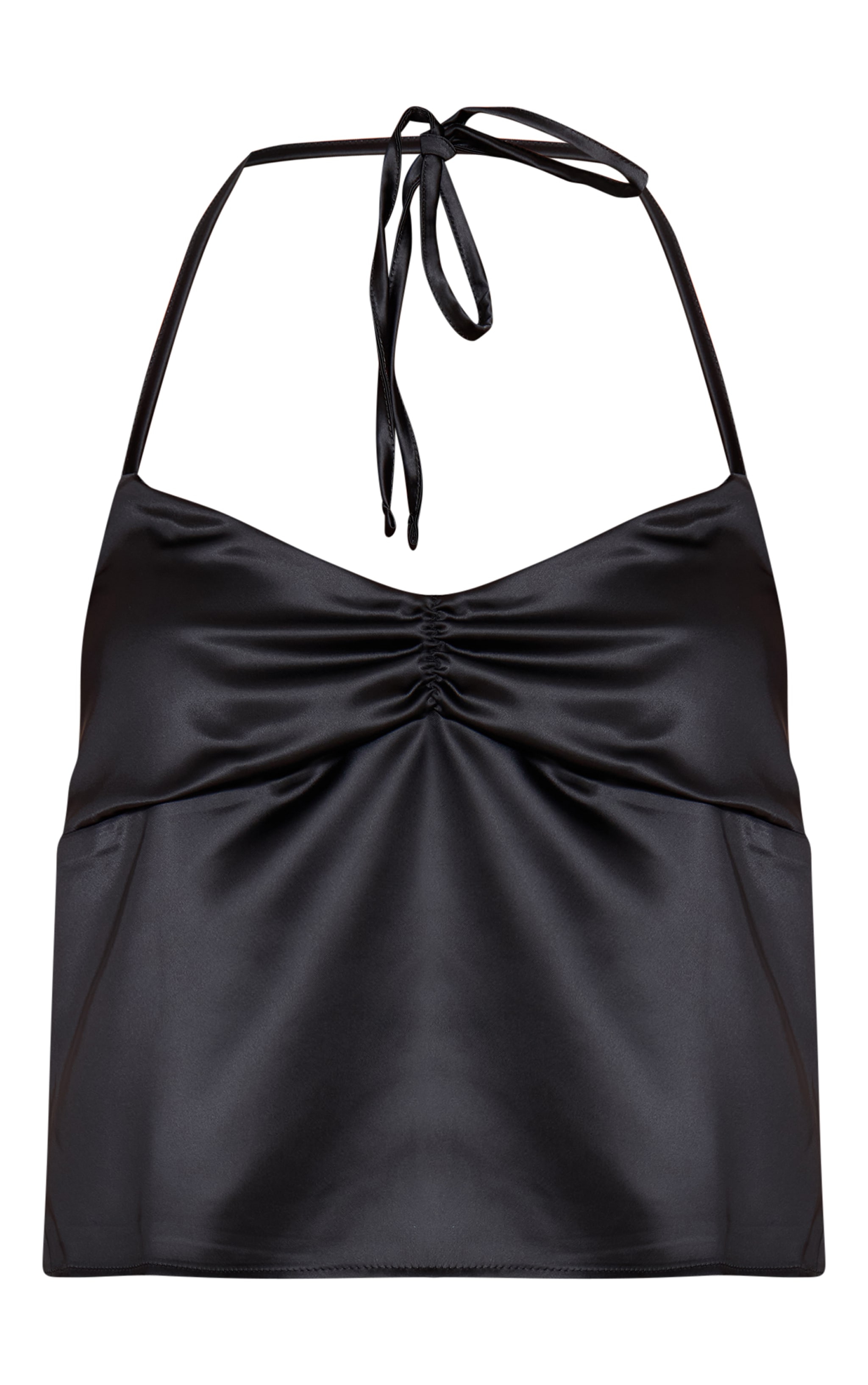 Black Satin Ruched Backless Tie Cami Top image 5