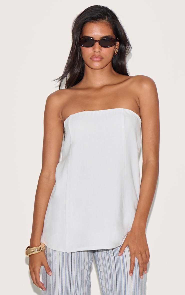 White Linen Look Bandeau Long Line Top image 1