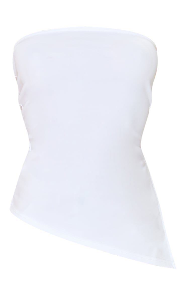 White Contour Slinky Bandeau Asymmetric Split Hem Longline Top image 5