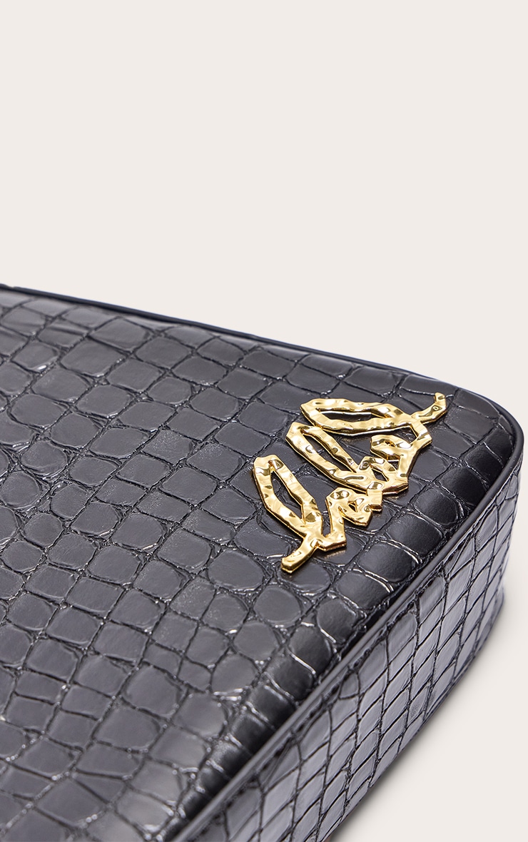 PLT Label Black Croc Faux Leather Triangle Hand Bag image 4
