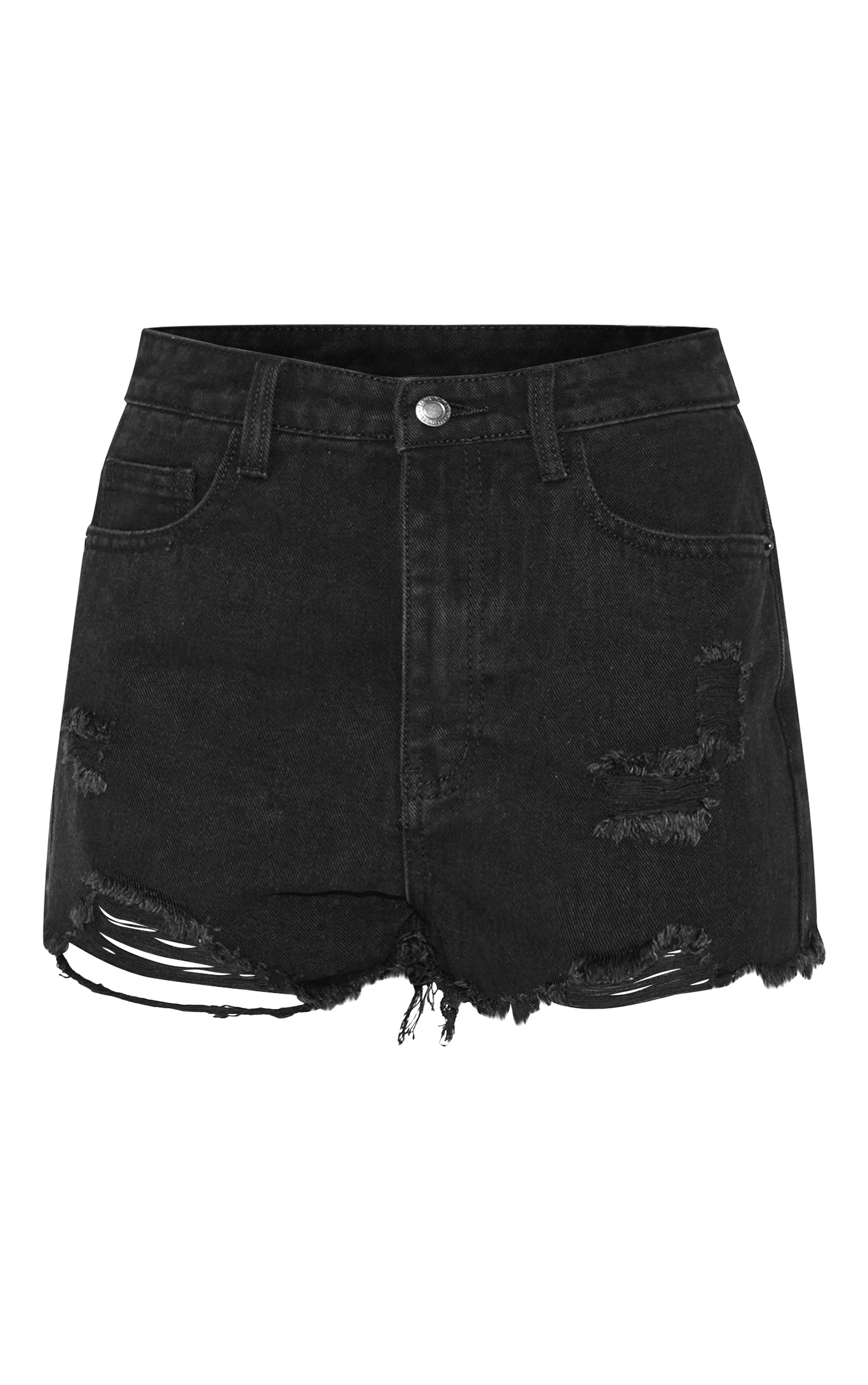 Short en jean noir délavé à détail déchiré image 6