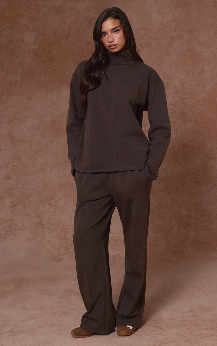 Chocolate Interlock Pintuck Straight Leg Joggers image 2