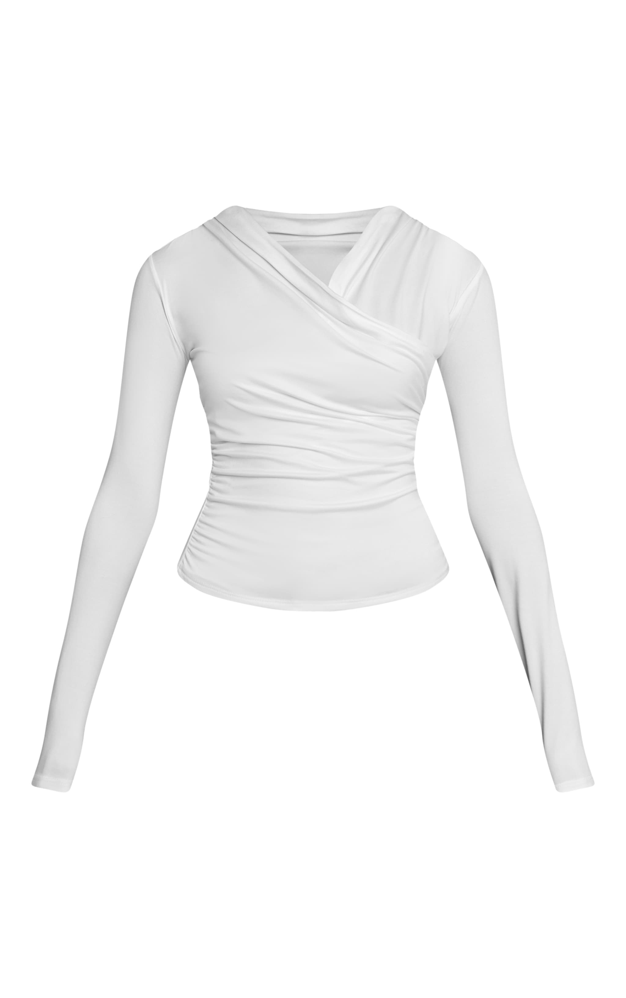 Cream Soft Touch Ruched Front Detail Long Sleeve Top image 5