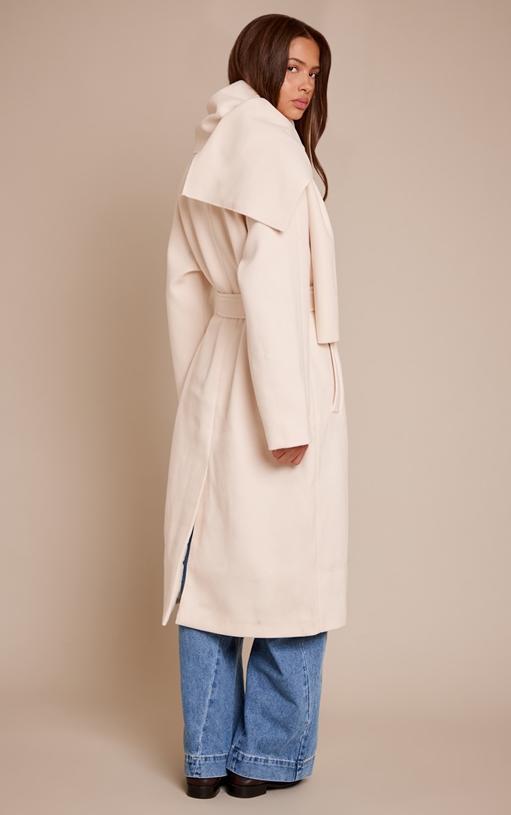 Cream High Neck Scarf Wool Look Maxi Coat image 2