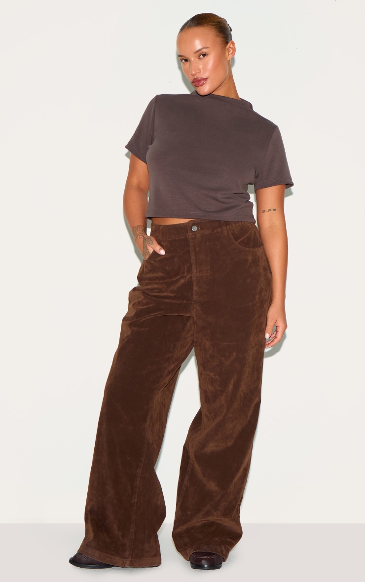 Plus Crop top modal chocolat à mancherons image 3