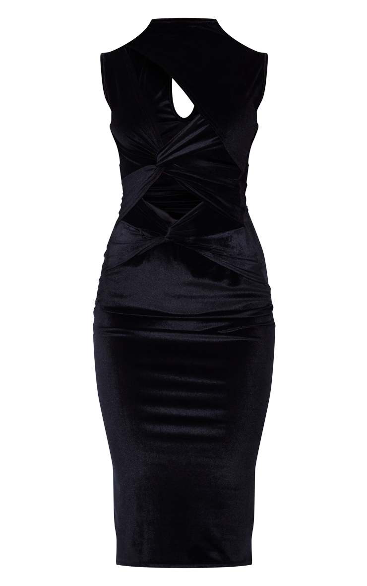 Black Velvet High Neck Multi Cut Out Midaxi Dress Dresses