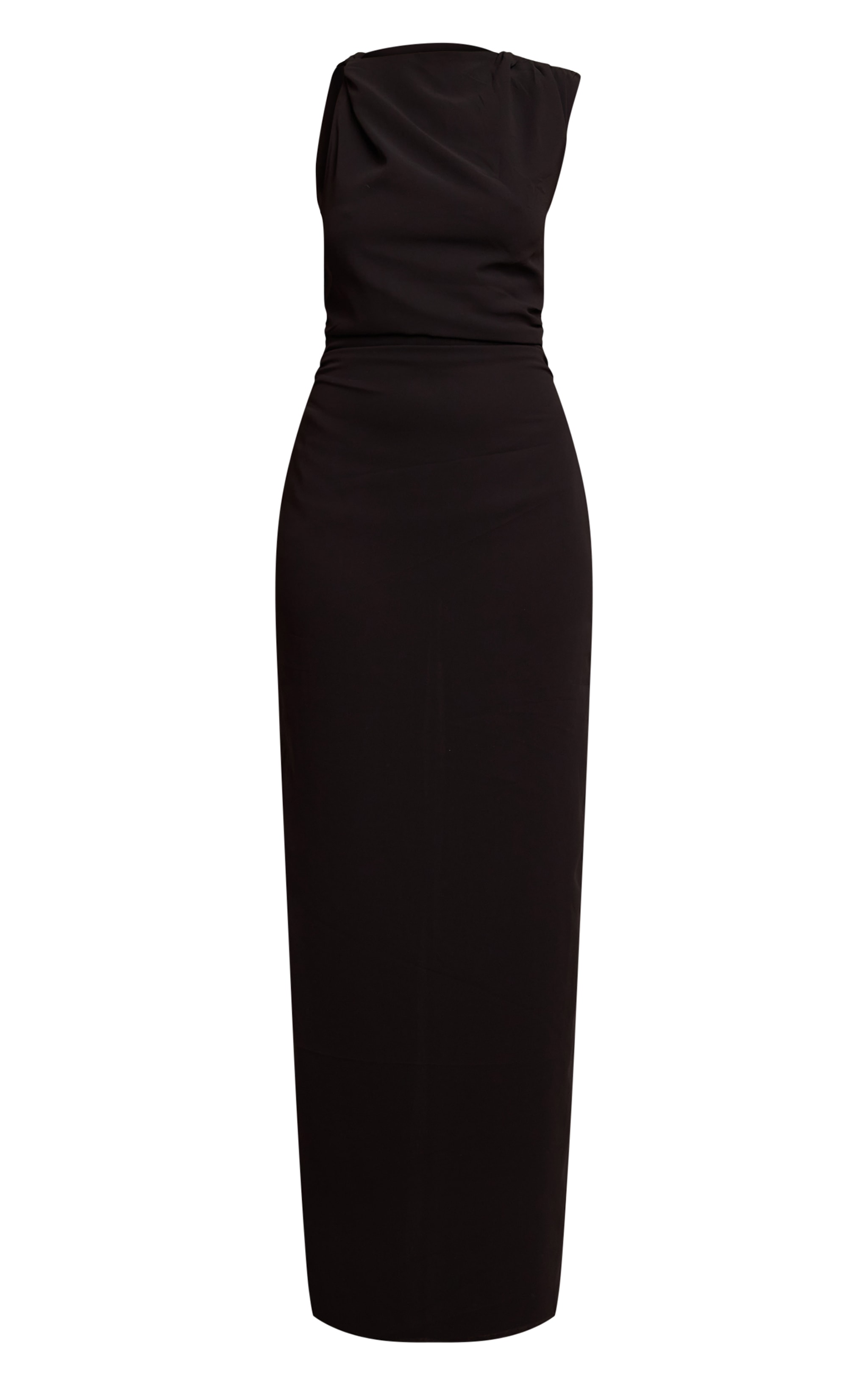 Black Chiffon Ruched Maxi Dress image 5