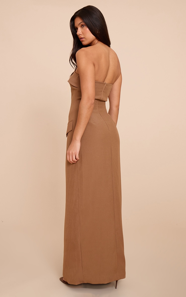 Taupe Tailored Woven Button Split Detail Bandeau Maxi Dress image 2