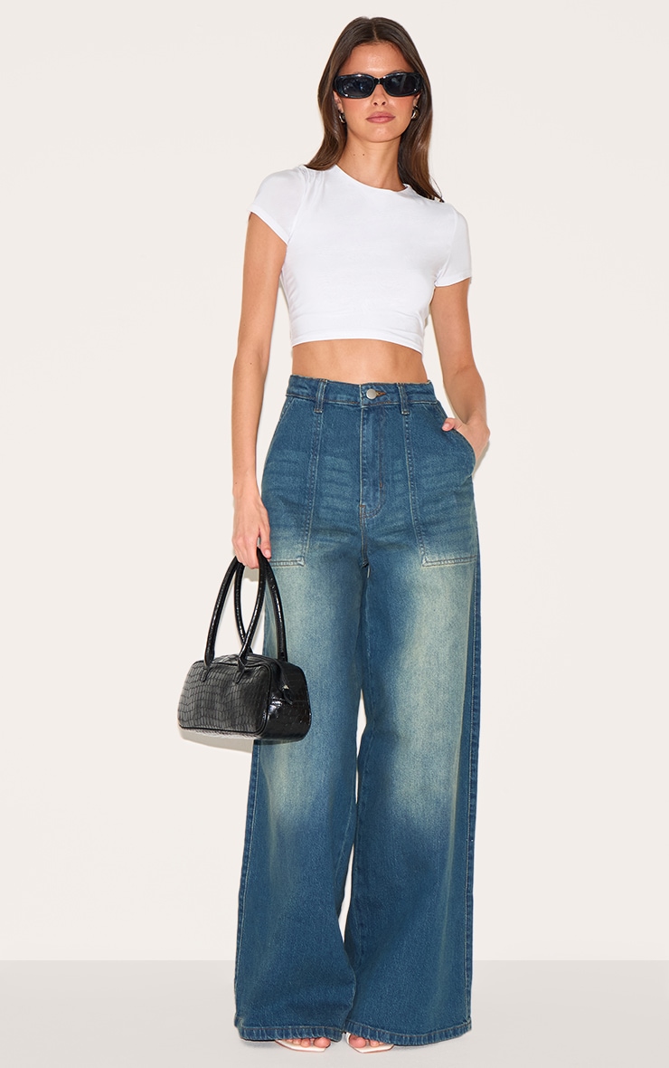 Jean style large vintage délavé à taille mi-haute image 1