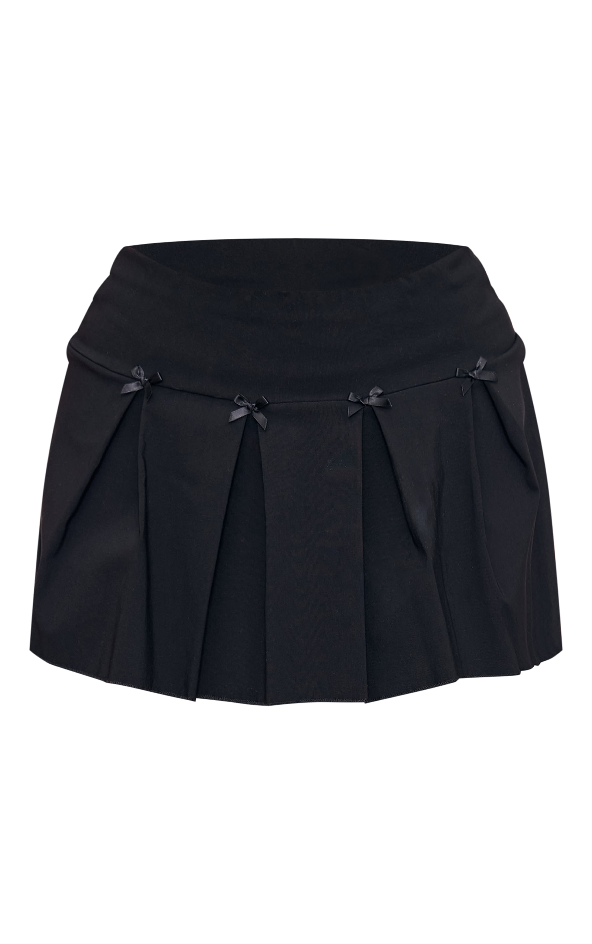 Mini-jupe plissée noire tissée stretch à empiècement noeud image 6
