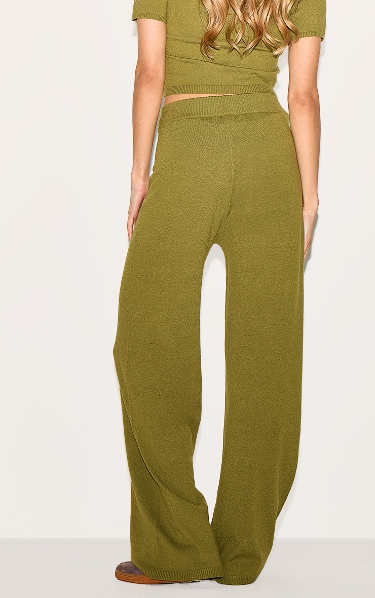 Dark Olive High Waist Long Wide Leg Trousers main image 1