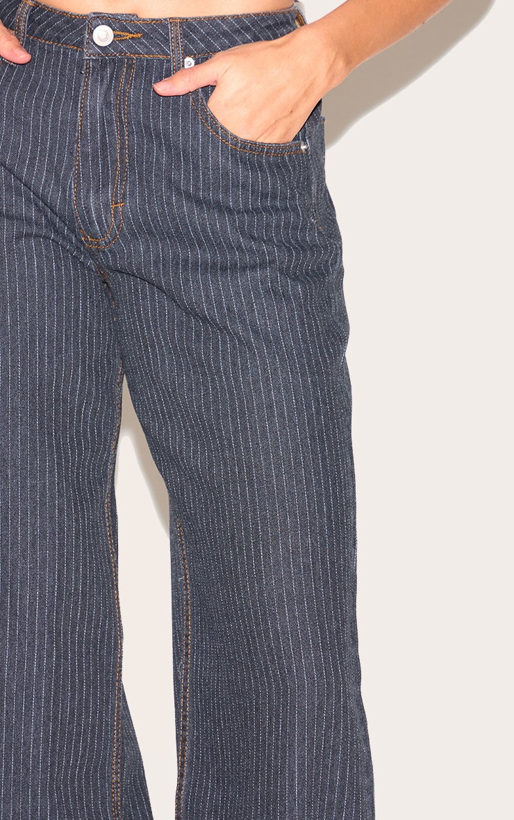 Navy Low Rise Baggy Pinstripe Jeans image 4